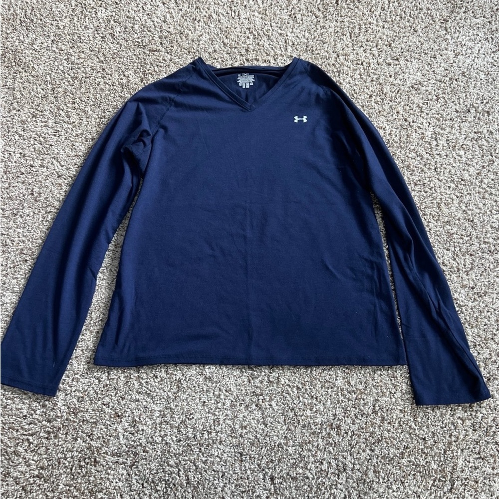 Under Armour Navy Blue Long Sleeve V-Neck HeatGear Top Size L